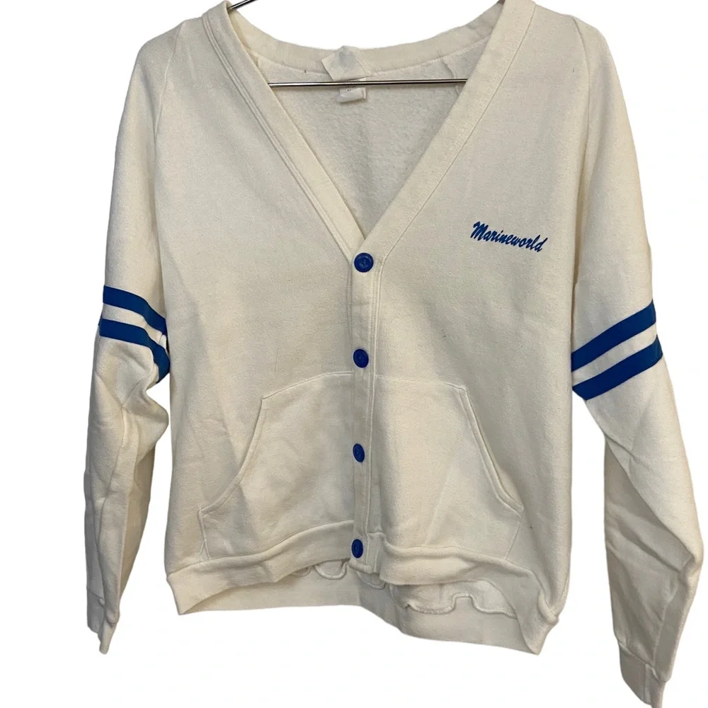 Vintage Defunct Marine World Varsity Button Down Sweater Women’s M MINTY RARE - Picture 1 of 7